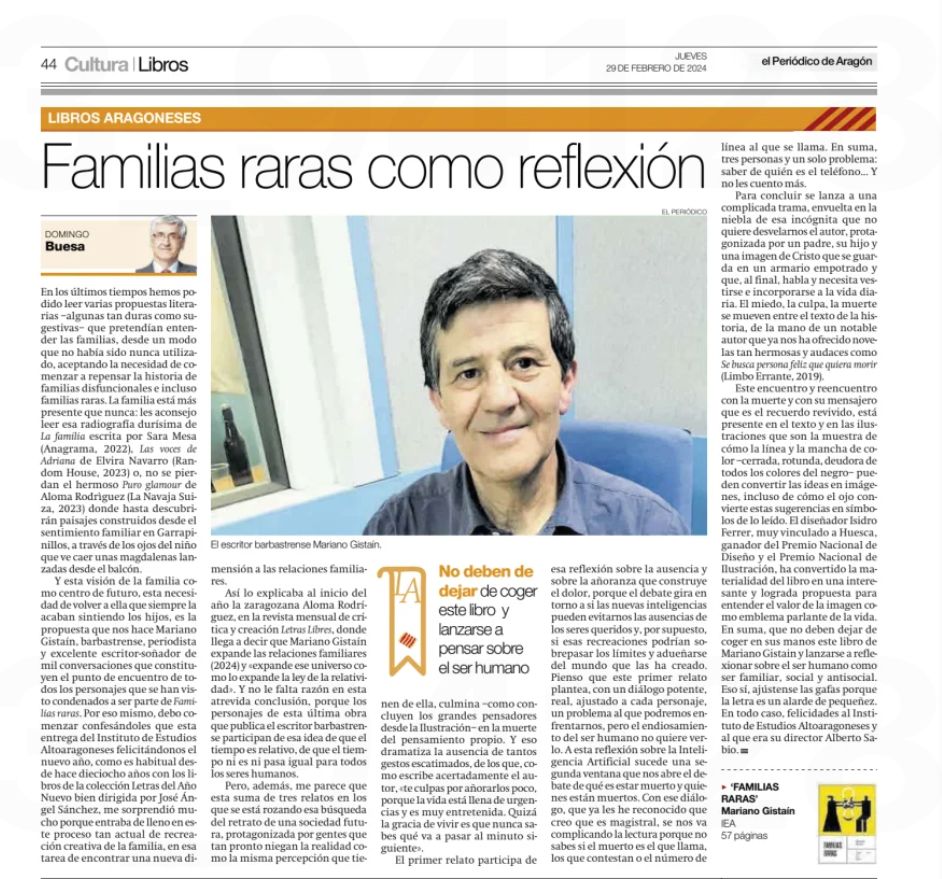 Domingo Buesa escribe sobre “Familias raras” en El Periódico de Aragón gistain.net/domingo-buesa-…