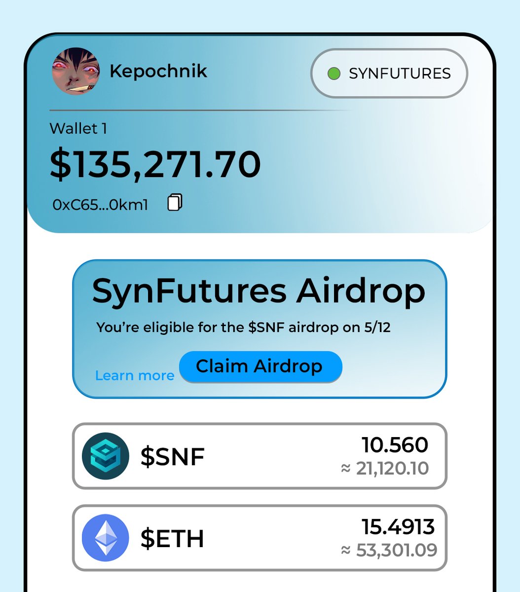 SynFutures confirmed huge airdrop

Raised $36M
Potencial profit : $7,500-15,000
Time : 9 min

Don't miss chance to get big airdrop, follow the simple instructions 🧵👇