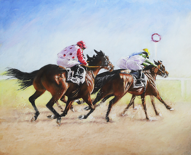 Racing At Cagnes 1. Pastel on Uart <a href="/hippocotdazur/">Hippodrome de Cagnes-sur-Mer 🏇</a> <a href="/EquineArtists/">SEA</a> bitly.ws/3eKx6