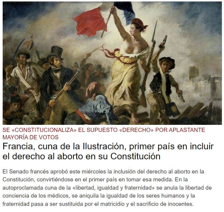 La historia demuestra que, sin JESUCRISTO, no hay ‘libertad’, ‘igualdad’ ni ‘fraternidad’: 1º.- ¿LIBERTAD?... ¿Es justo sobreponer mi libertad de elección sobre el derecho a la vida del inocente? 2º.- ¿IGUALDAD?... ¿Acaso puede calificarse de igualitario que el destino de los