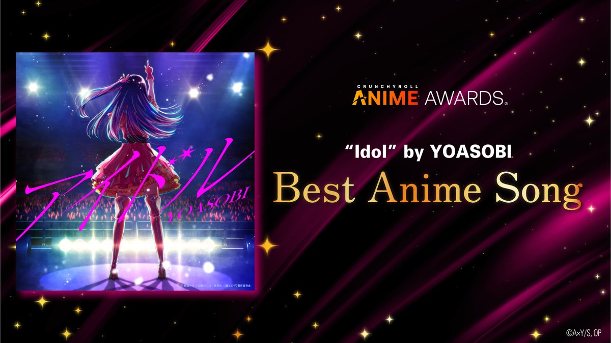 oshinoko_global's tweet photo. 💫【OSHI NO KO】 wins Best Anime Song at #AnimeAwards!

Thank you for voting for #OSHINOKO!!!

We greatly appreciate your support for the series. Please stay tuned for Season 2! https://t.co/5kfxYFI9IC