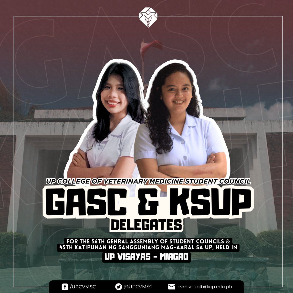 UPCVMSC's tweet photo. ICYMI: The UP College of Veterinary Medicine Student Council attends the 45th National Congress of the Katipunan ng mga Sangguniang Mag-aaral sa UP (KSUP) and the 56th General Assembly of Student Councils (GASC). 

#KSUP45
#GASC56
#UPCVMSC https://t.co/tDtseom1R9
