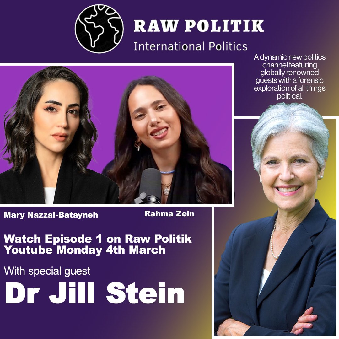 📺: Ep1 of our new dynamic show, looking at the 2024 US Election with @DrJillStein! @MaryNazzal2 & Rahma Zein are asking what can be done in the face of genocide this Monday 4th March. Subscribe NOW: youtube.com/@RawPolitik?si…