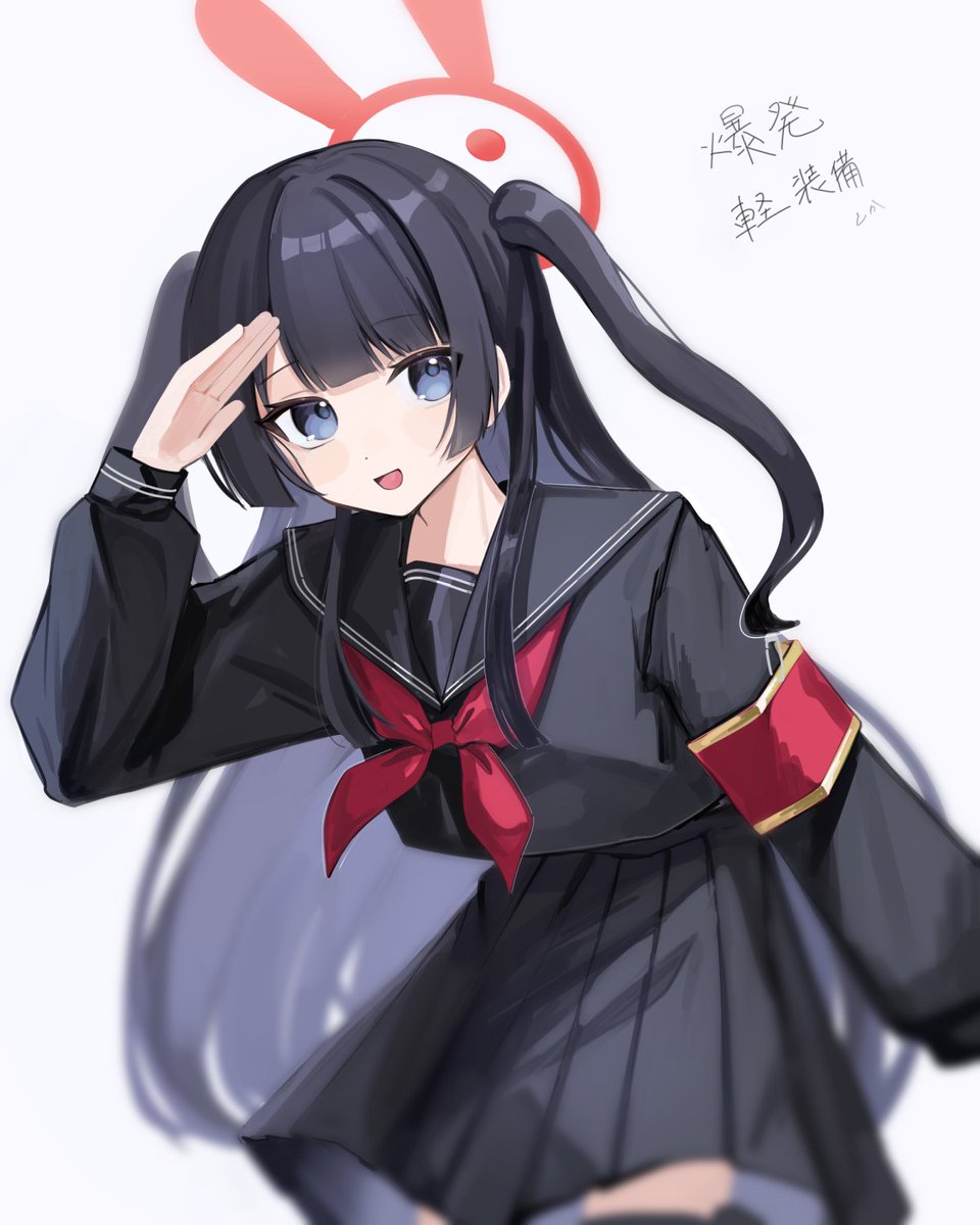 1girl solo school uniform black hair serafuku skirt long hair  illustration images
