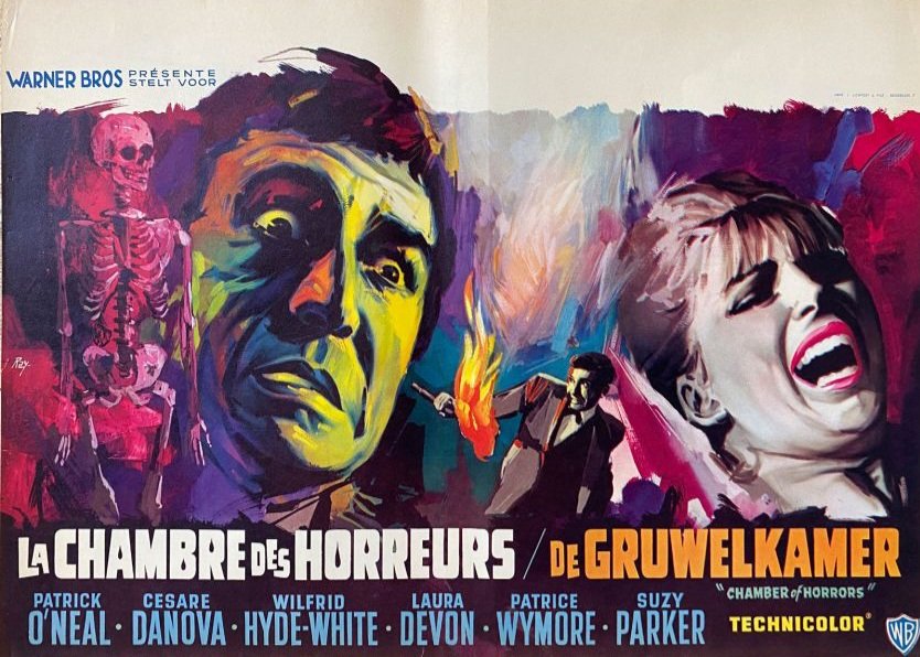 Belgian film poster for #ChamberOfHorrors (1966 - Dir. #HyAverback) #PatrickONeal #CesareDanova #WilfredHydeWhite #LauraDevon