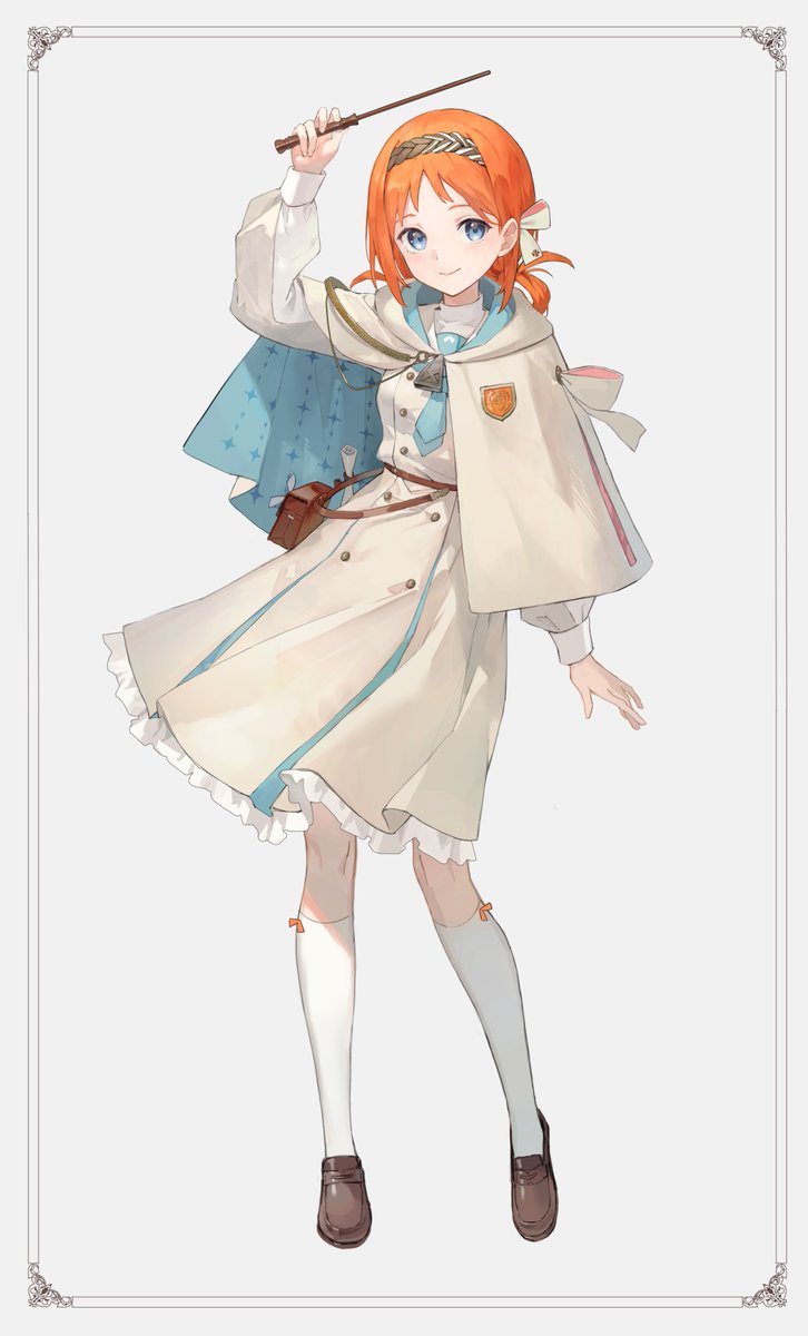 1girl solo orange hair socks blue eyes smile dress  illustration images