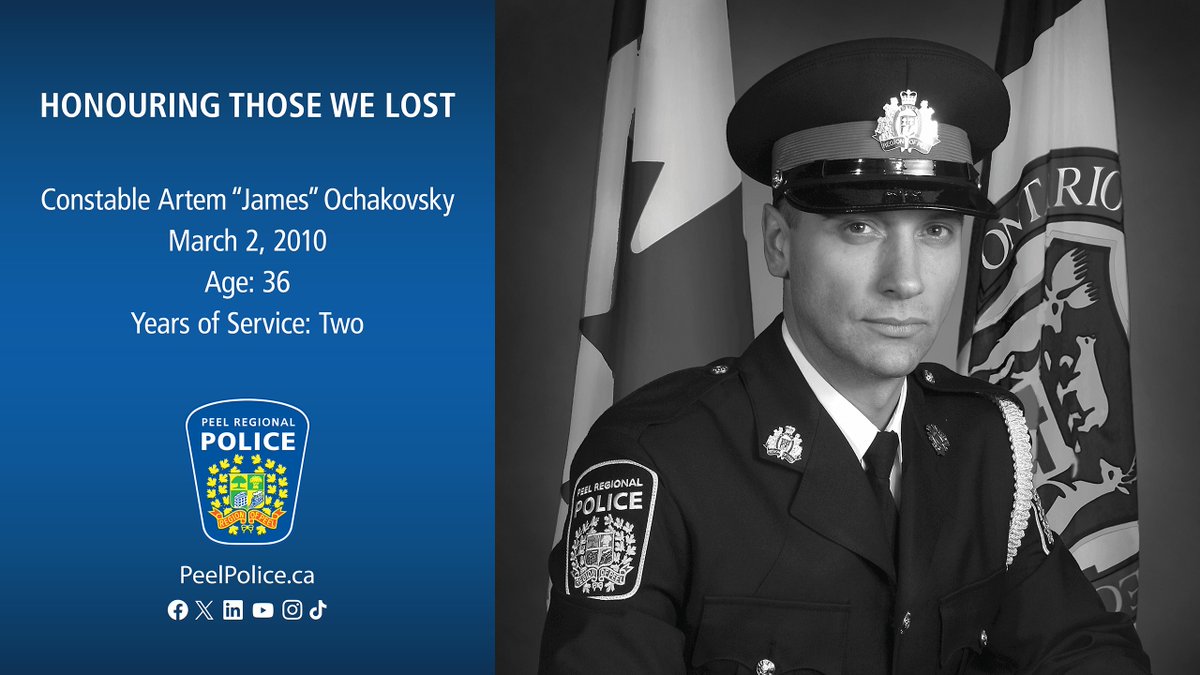 Chief Nishan Duraiappah (@chiefnish) on Twitter photo Today, we remember & honour Artum “James” Ochakovsky who we lost in a devastating on-duty car accident in 2010. We think of the influence & lasting impression he had on his family and us here @Peelpolice. His service and sacrifice will never be forgotten. #HeroesInLife <a href="/CPPOM/">Canadian Police & Peace Officers Memorial</a> Today, we remember & honour Artum “James” Ochakovsky who we lost in a devastating on-duty car accident in 2010. We think of the influence & lasting impression he had on his family and us here @Peelpolice. His service and sacrifice will never be forgotten. #HeroesInLife <a href="/CPPOM/">Canadian Police & Peace Officers Memorial</a>