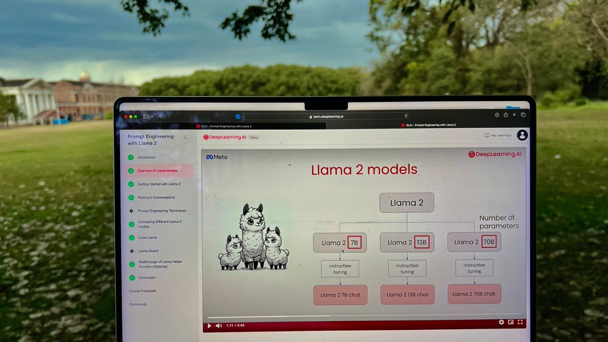 A perfect intro to open source LLMs! 🙏 The course by @asangani7 is now my top recommendation for getting started with Large Language Models: - Just enough theory for a whole picture - Teaches prompting, special tokens and conversational agents - Perfectly abstracts the…