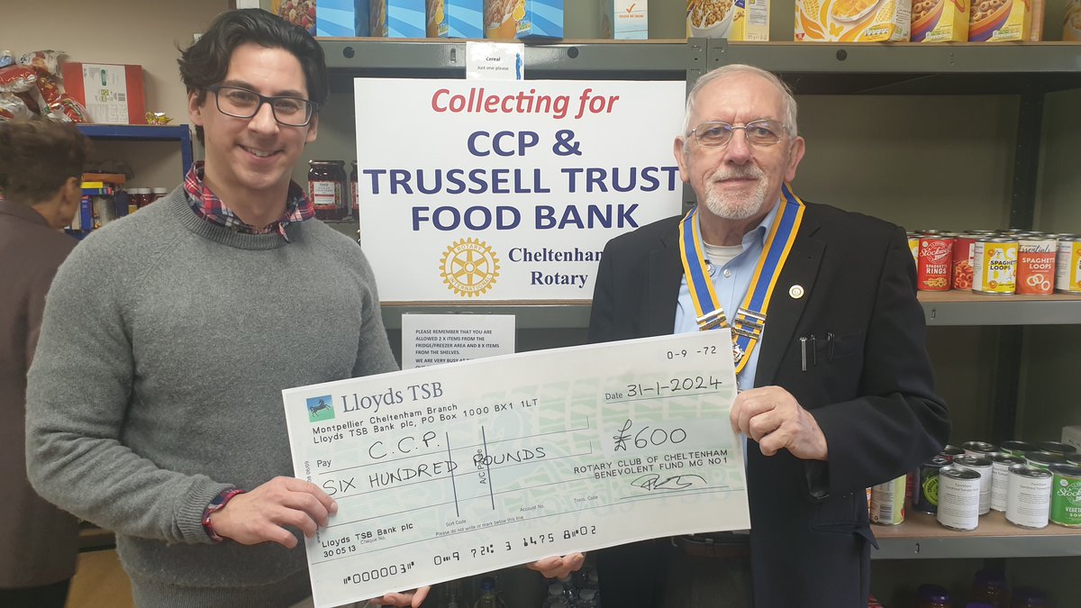 HUGE thank you to Cheltenham Rotary UK and their President Paul Murphy (pictured) for the generous donation 💙 the money raised will go towards our Community Pantry, enabling members to continue to access affordable food and essentials! 🌟 #Charity #NonProfit #WeAreCCP #Gratitude