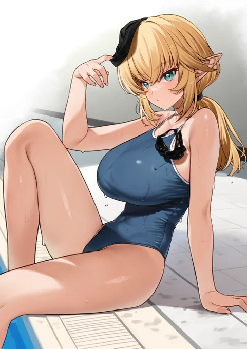 水泳の授業でクラスメイトの女子エルフと目が合ってしまったときの絵です 
