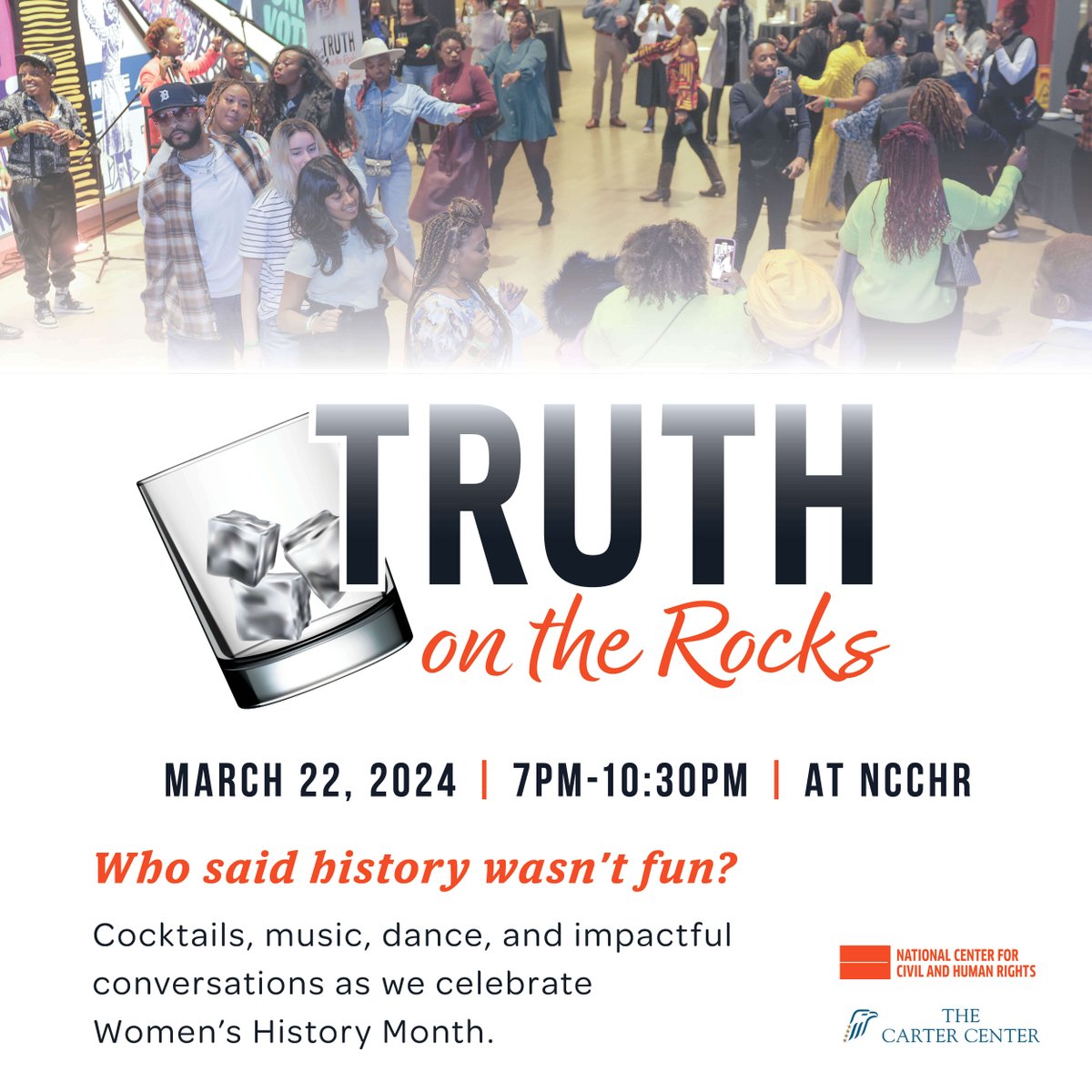 Join us for Truth on the Rocks on Friday, March 22 at 7PM as we partner with the Carter Center for a Women’s History Month celebration. Advanced tickets are $30. Register today! #FeelthePower #TruthOnTheRocks #Dialogue #Connection ow.ly/1BLx50QJZRJ