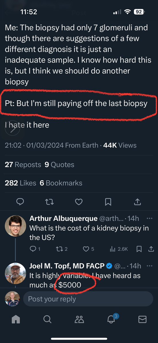 OMG I would hate to work in a system where your patients are over a barrel (before, during & especially after the biopsy £$€). I guess one gets used to the unethical quagmire. Anyway this is why we fight for some form of an NHS as the primary way to healthcare.