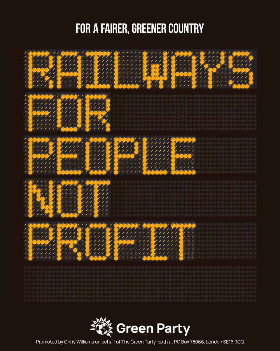 🚉 Rail fares are on the rise yet again. 💰 But services remain expensive and unreliable while train companies make record profits. 💚 The Green Party would bring our railways into public hands to be run for people, not profit.