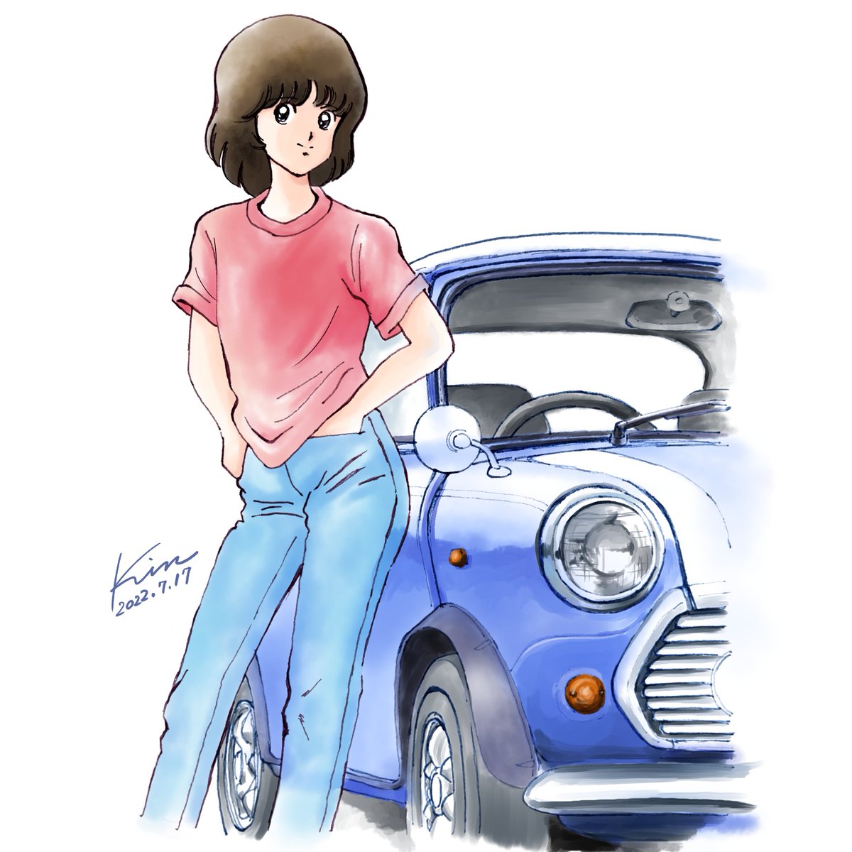 1girl motor vehicle ground vehicle brown hair solo car vehicle focus  illustration images