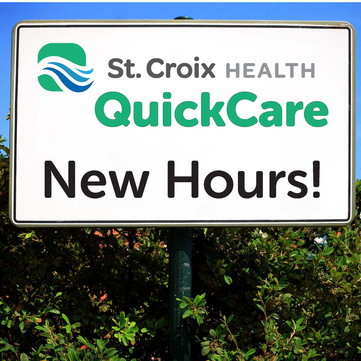 SaintCroixHlth's tweet image. Beginning 3/1/24, St. Croix Health's QuickCare hours are changing. We will be open:
 
     Monday-Friday: 10a-6p
     Saturday: 9a-5p
     Sunday: Closed

You can find additional information about QuickCare here: ow.ly/EHAB50QITwA

#StCroixHealth #UpdatedHours #QuickCare