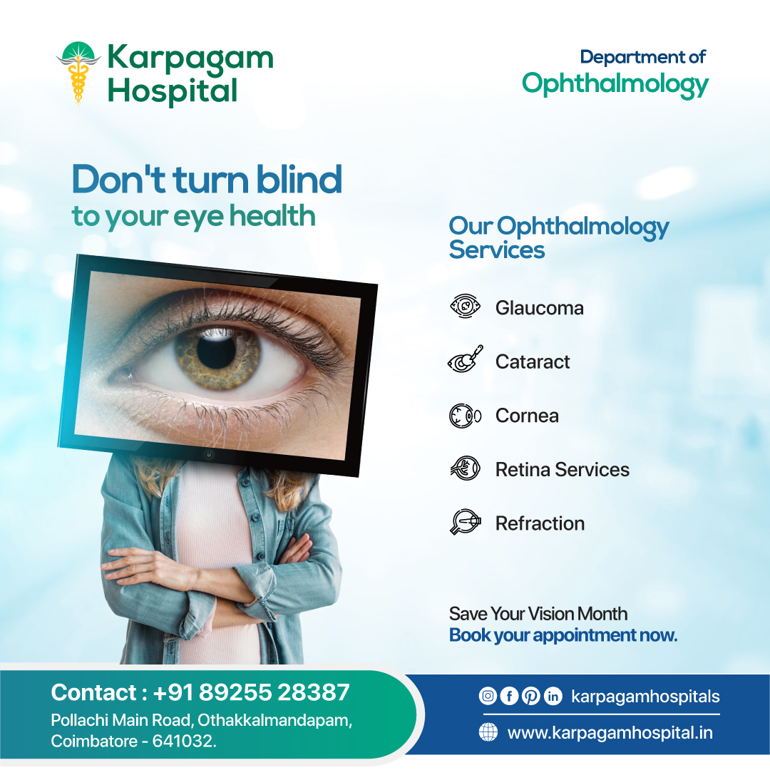 See the world clearly by prioritizing your eye health. At #KarpagamHospital, we are committed to preserving your precious sight. 

#BestHospitalinCoimbatore #kfmsr #karpagam #EyeHealthMatters #SaveYourVision #Ophthalmology #SeeClearly #EyeCare #PrioritizeYourVision #HealthyEyes