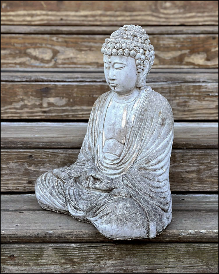 New in J1: Cement Buddha garden statue, 18” tall. #TwoGuysAndADog #Buddha #GardenStatue #CementStatue #LandscapeArchitecture #CementBuddha #Garden #ShopSmallBusiness #LandscapeDesign #Zen #Contemplative #InnerPiece #Gardening #Buddhism #Buddhist #Statue #BuddhaStatue