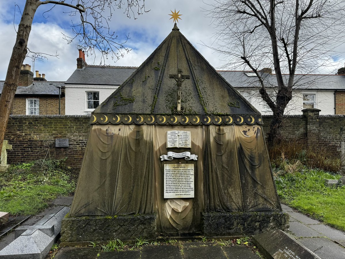 Final resting place of Sir Richard Burton, explorer, soldier, linguist, hajji, terrible translator of the Arabian Nights, pornographer, & owner of the best tomb in Mortlake