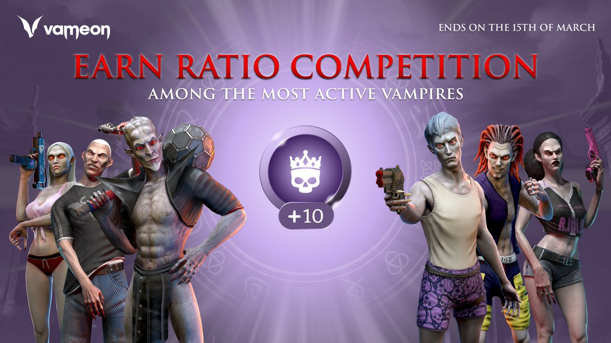 🩸 Our Vameon clan is launching the competition among vampires, and the vampire who achieves an Earn Ratio = 10 points via in-app purchases will participate in the prize giveaway. 🛒 The competition is only available for Android users with the game from Google Play, as in the