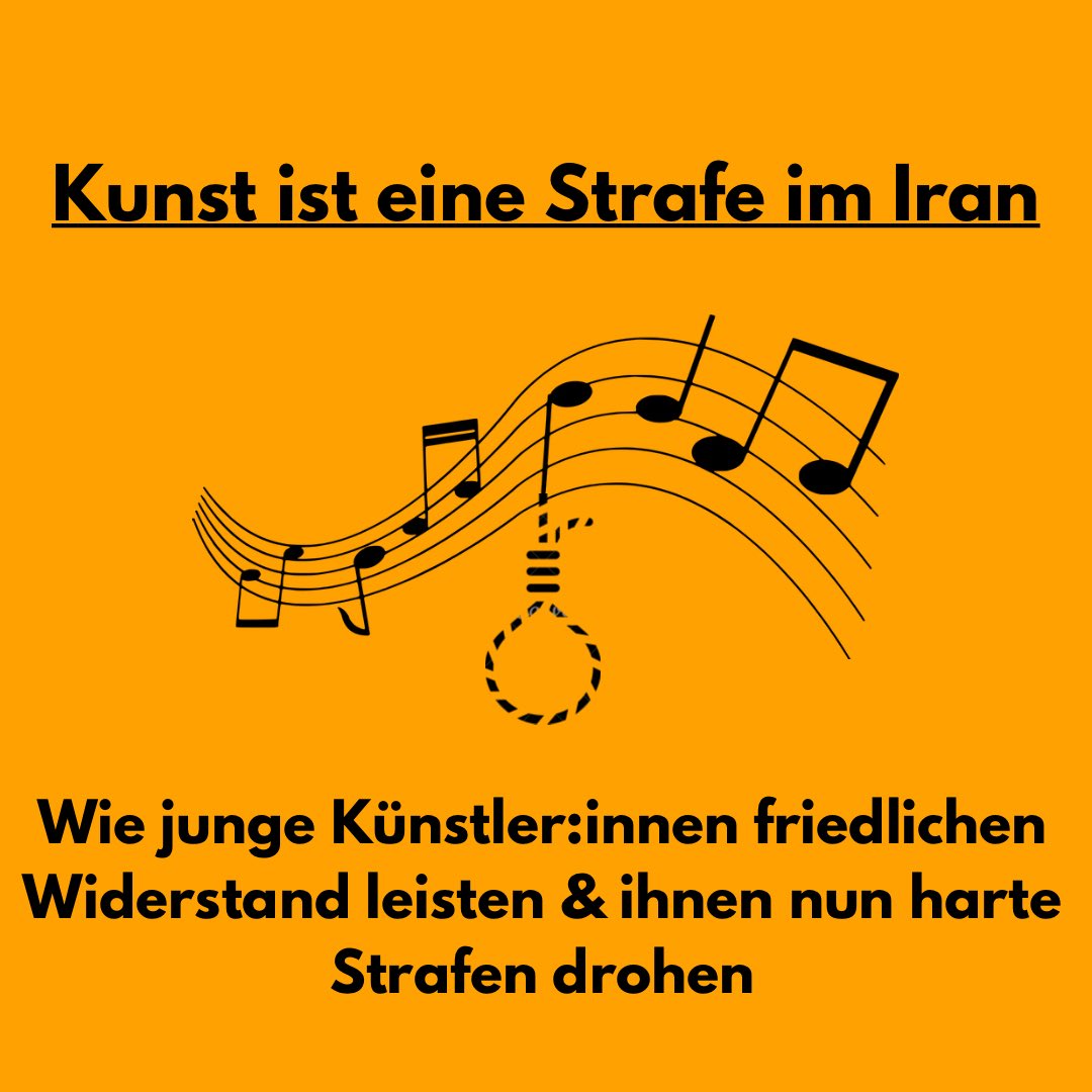 Junge Künstlerinnen und Künstler haben im Zuge der #fraulebenfreiheit Bewegung im Iran seit September 2022 immer wieder friedlichen Widerstand geleistet. Mit ihrer Musik, ihren Tänzen und Stimmen auf den Straßen haben Sie damit jedoch ihre eigenes Leben gefährdet.