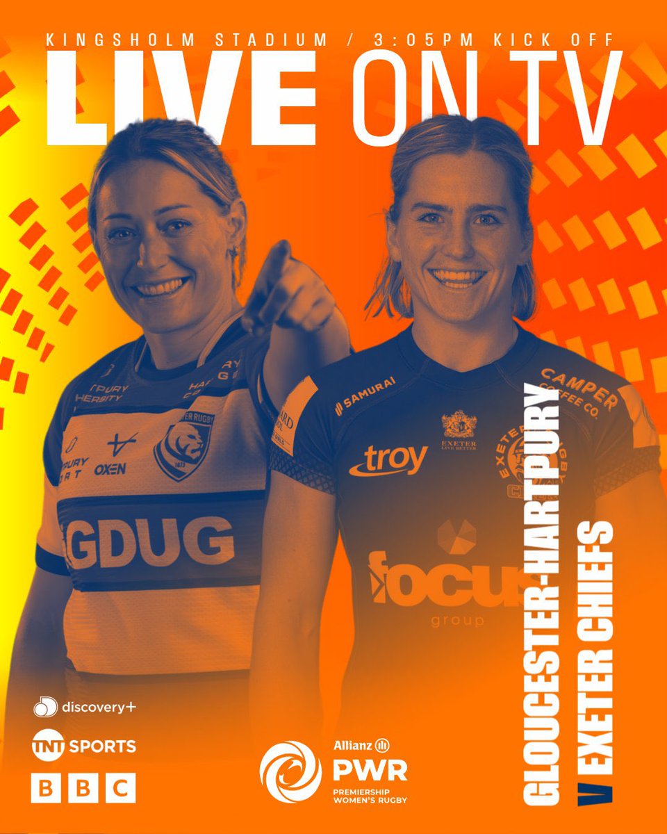 REMINDER: Today’s huge clash at Kingsholm will be broadcast not just with my colleagues on @tntsports but it’s also free-to-air on @BBCiPlayer. 📲📺💻

🕒 3.05pm kick off
@gloshartpury v @ExeChiefsWomen 

#PoweredDifferently