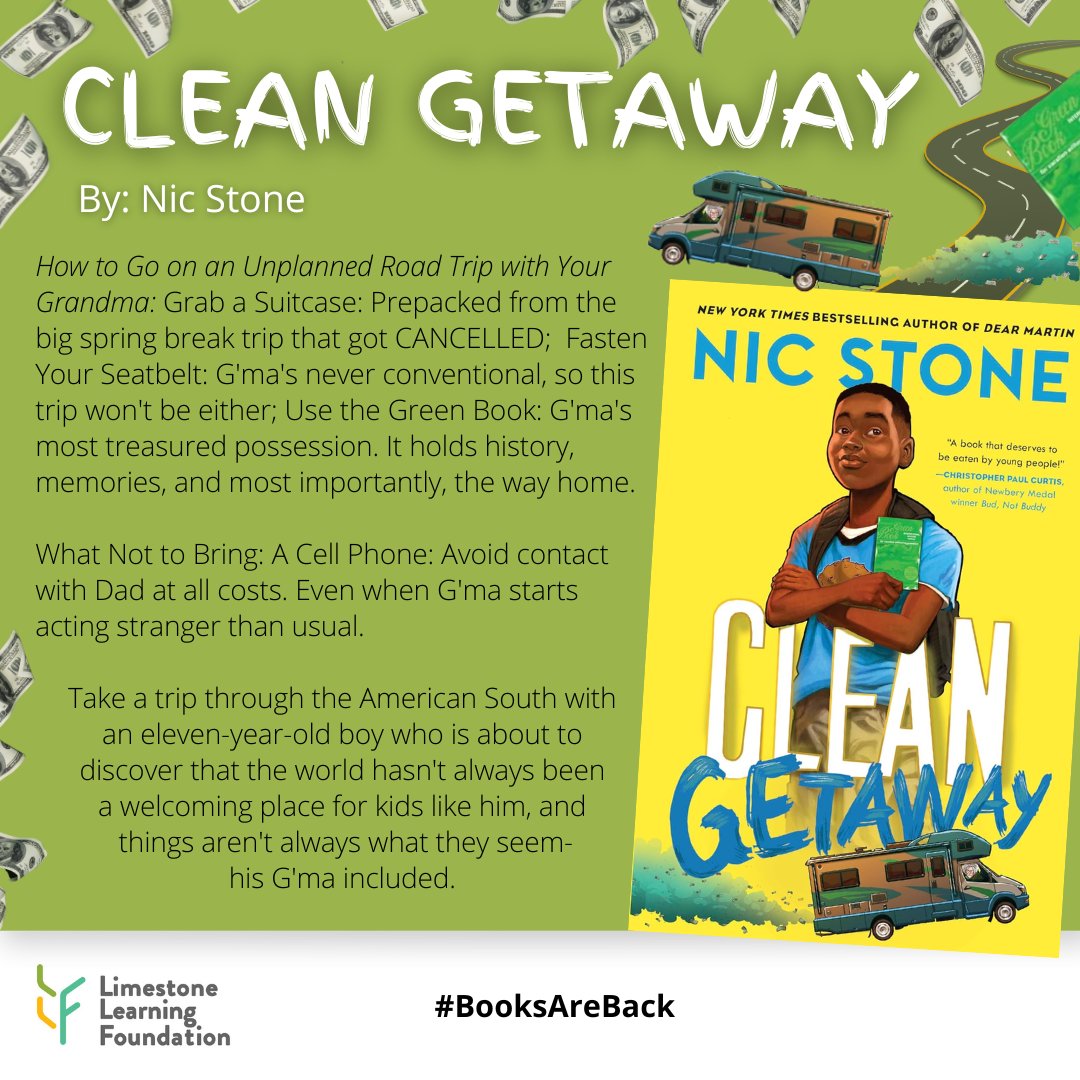 ‘Clean Getaway’ by Nic Stone is 1 of 27 titles included in our #BooksAreBack Phase III sets the LLF has gifted to @limestonedsb classes of grade 7-8 students! Learn more: bit.ly/BaBPhase3 #MyReadingLife #diversity #equity #inclusion
