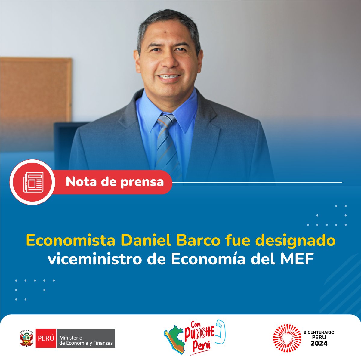📌El MEF designó a Daniel Barco Rondán como viceministro de Economía, profesional experto en proyección y análisis macroeconómico, mercado laboral, descentralización, política fiscal, informalidad y crecimiento económico.
📰Nota de prensa: goo.su/1TGDvWj