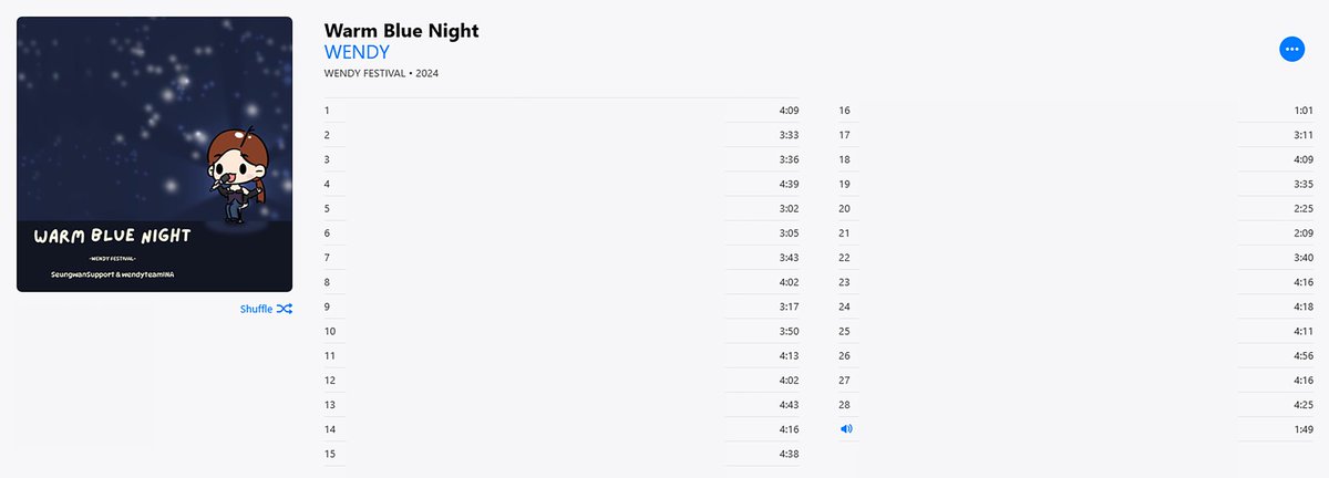 wendyfestival's tweet photo. 🌠WARM BLUE NIGHT💙 PLAYLIST

Will your favourite songs make it to the playlist? 🫣

#WendyFestival #WarmBlueNight https://t.co/RYp2Kc79Lr