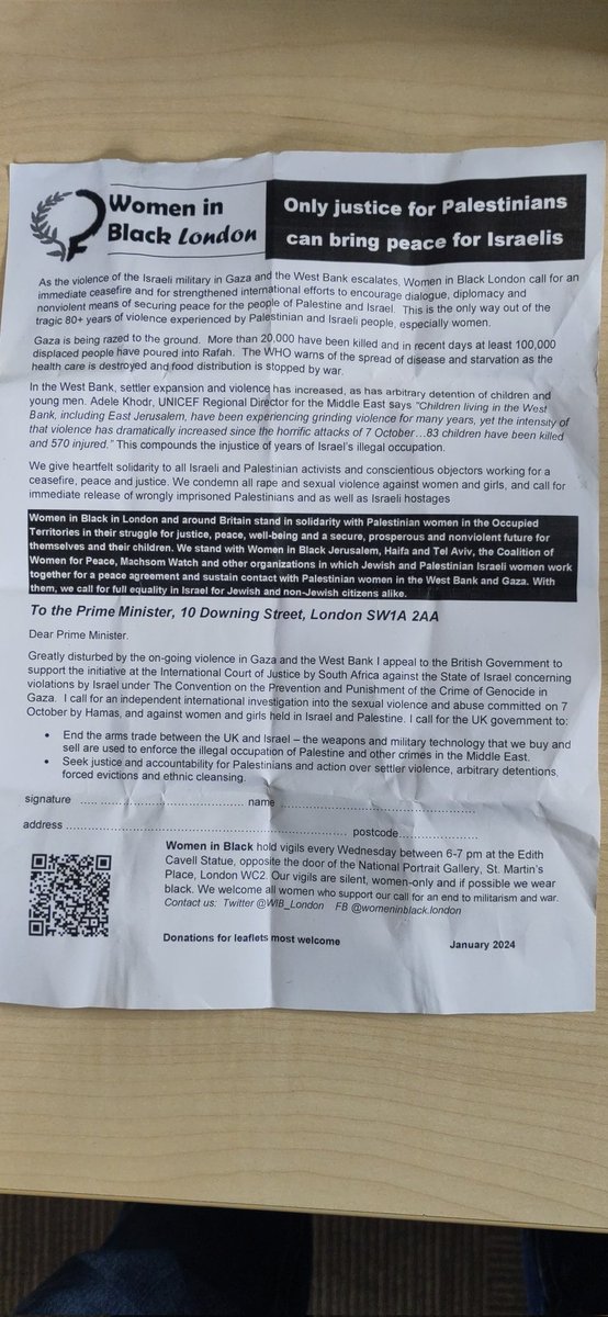 Thank you @WiB_London for your presence outside Friends House again today, calling for the ceasefire we need. It's Meeting for Sufferings today, a gathering of @BritishQuakers. The name comes from the historic persecution of Quakers, but is also apt as we look to Palestine+Israel