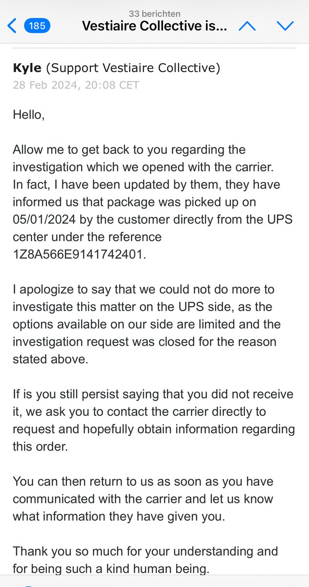 mszdsjb's tweet photo. @vestiaireco My order was picked up by the buyer, but you canceled the sale and refunded the buyer? the carrier confirmed to me with proof of delivery &amp;email , your colleagues also confirmed it was delivered to the buyer. and still you don't pay?? https://t.co/UqxQAPtQT1