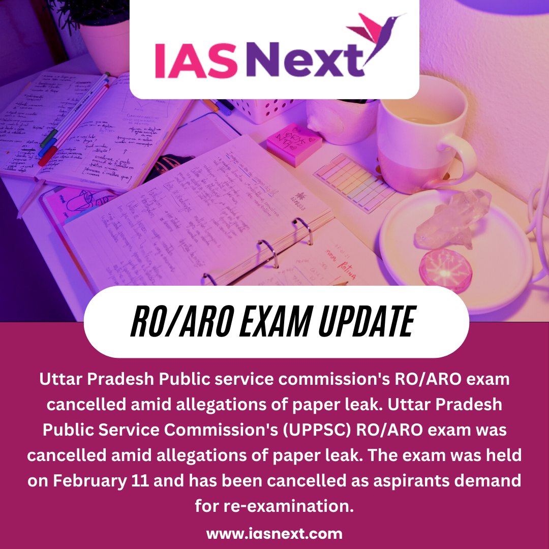 UPPSC RO/ARO exam cancelled amid allegations of paper leak. UPPSC RO/ARO exam was cancelled amid allegations of paper leak. The exam was held on February 11 and has been cancelled as aspirants demand for re-examination.

 #uppsc_announce_ROARO_reexam #UPPSC #UPPSC_RO #uppsc_