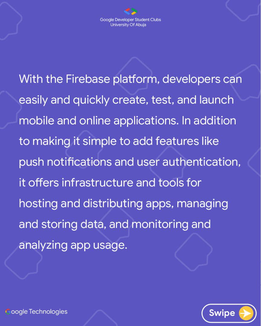 gdsc_uniabuja's tweet image. Make your app the best it can be!

#GoogleTechnologies
#Firebase
#GDSCUNIABUJA
#GDSC
