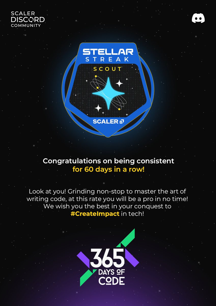 AkashC_thirteen's tweet image. 60 days of unwavering dedication to coding!
Chasing dreams in tech and making an impact!
@scaler_official #scalerdiscord #scaler #CodeSuccess #TechJourney