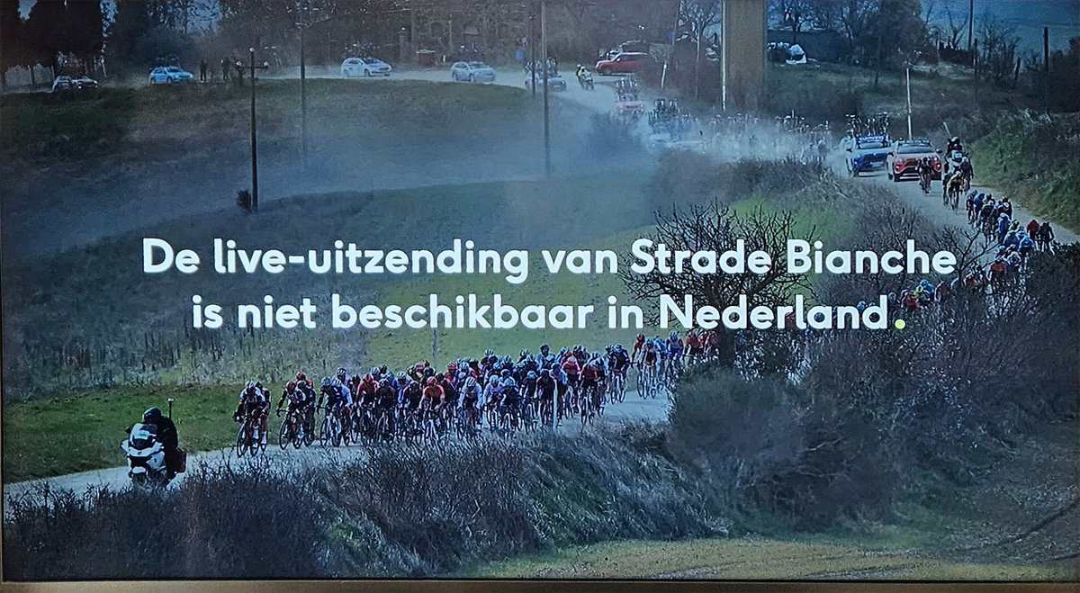 Volgende hoofdstuk in de <a href="/odidonederland/">Odido Nederland</a> bullshit.

Vlaamse publieke omroep (<a href="/VRT/">VRT</a> ) niet te bekijken. <a href="/StradeBianche/">Strade Bianche</a> #cyclinglifestyle #teleurgesteld