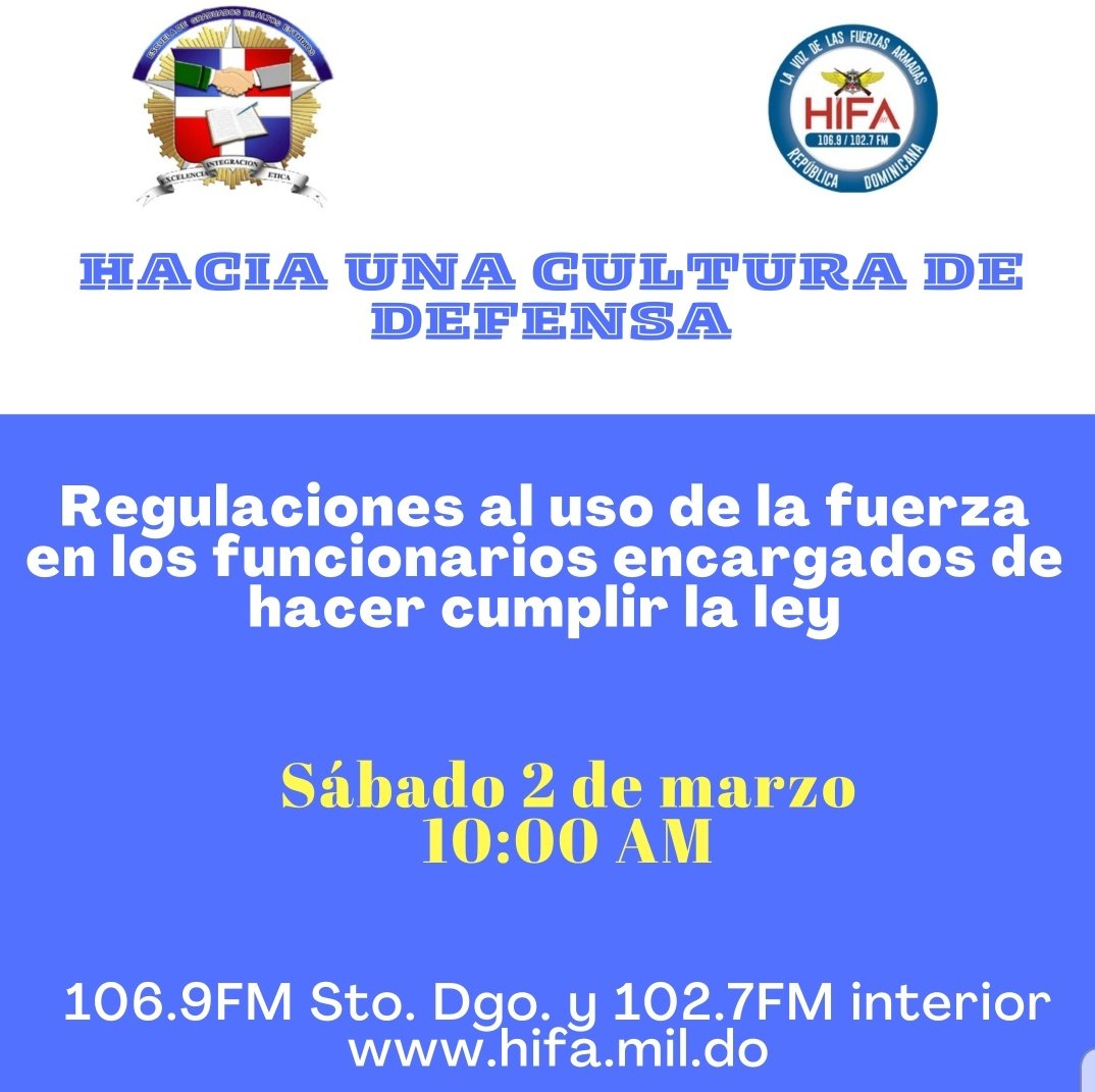 ManuelCordero7's tweet image. En breve trataremos en un panel de especialistas en Derechos Humanos este interesante tema. A las 10:00AM en 106.9FM Sto. Dgo. y 102.7FM demás provincias  hifa.mil.do