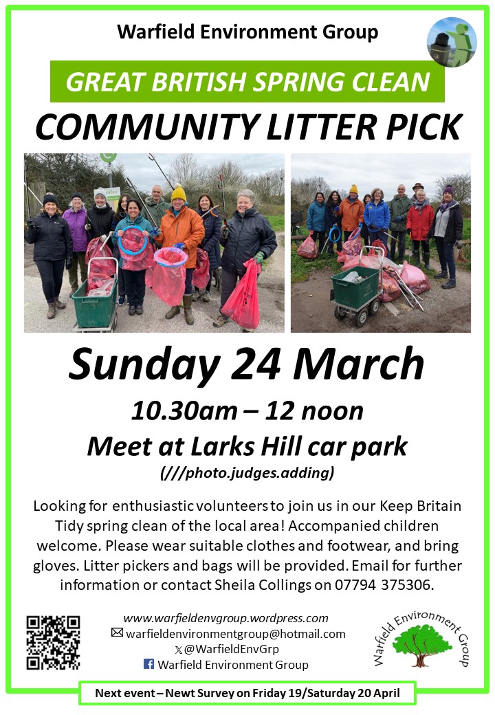 GREAT BRITISH SPRING CLEAN at LARKS HILL
🗓️ Sunday 24 March
⏰ 10.30am - 12 noon
Looking for enthusiastic #LitterHeroes to join us in our <a href="/KeepBritainTidy/">Keep Britain Tidy</a> spring clean of the local area! See poster for further information🚯💚
#GBSpringClean