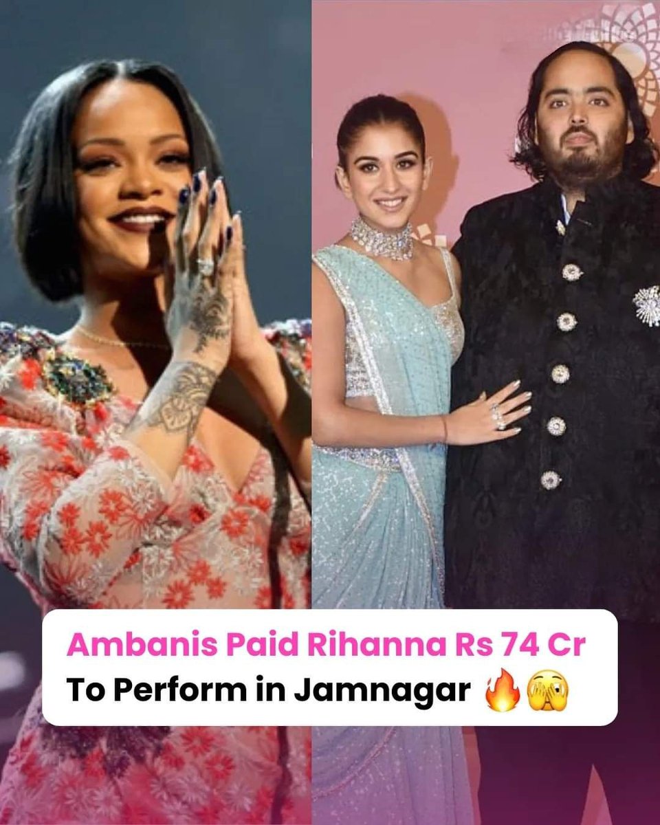 #Rihanna graced #AnantAmbani & #RadhikaMerchant's pre-wedding event in Jamnagar, showcasing the dazzling star power of a whopping 74 Crore performance! 16.4% of India's population lives in poverty, around 228.9 M people! 
#anantambaniwedding  #AmbaniWedding #povertyinindia