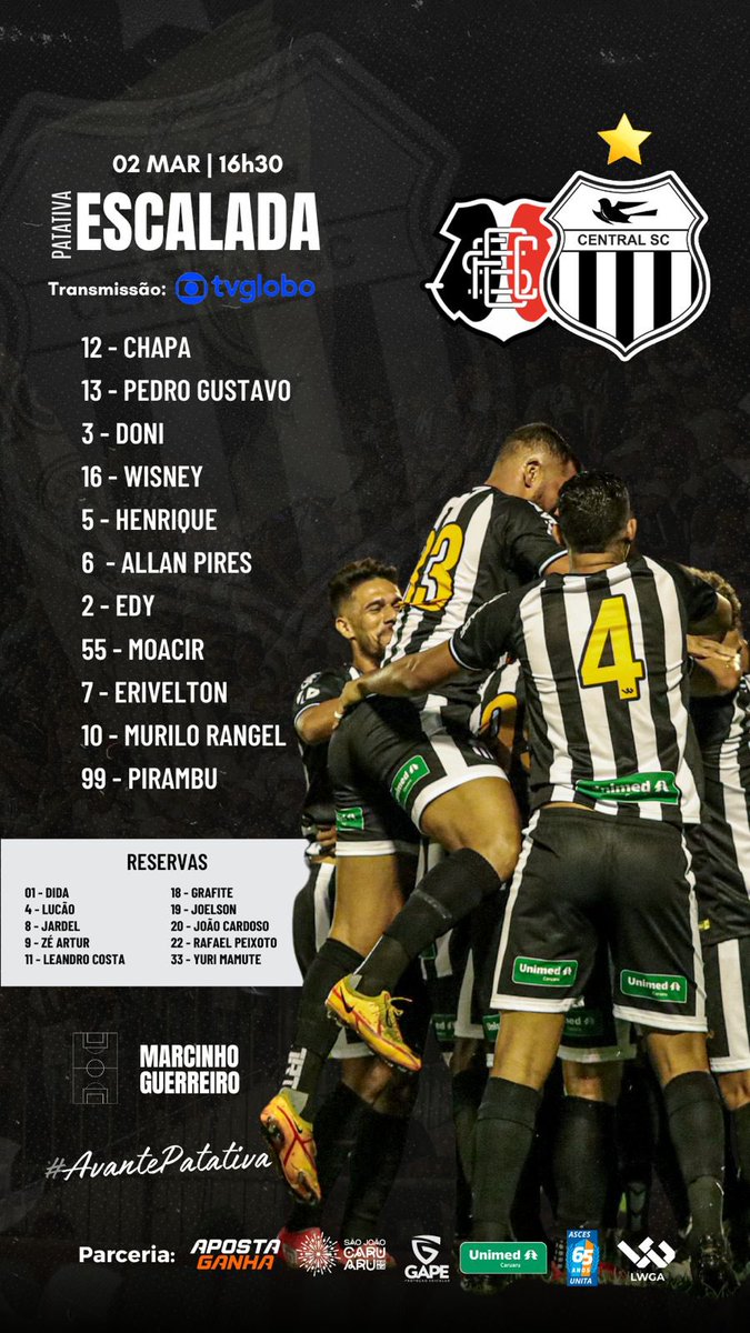 Central é escalado sem surpresas para partida contra o Santa #trarruda