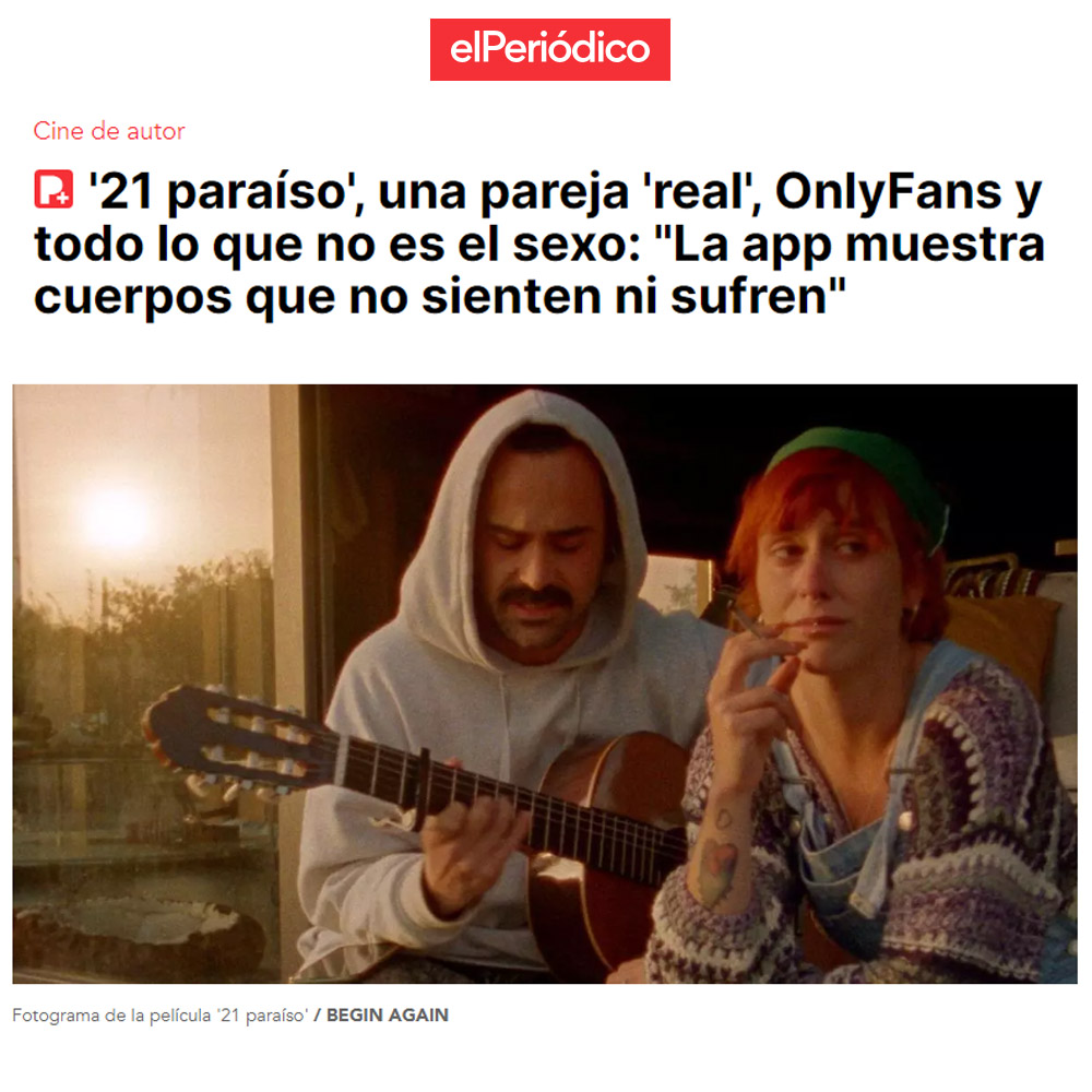 ¡Gracias <a href="/elperiodico/">El Periódico</a>!
'21 paraíso', una pareja 'real', OnlyFans y todo lo que no es el sexo: "La app muestra cuerpos que no sienten ni sufren"

elperiodico.com/es/ocio-y-cult…

#21Paraíso 
<a href="/monoconpistola2/">monoconpistolas</a>

<a href="/CenturiaFilms/">Centuria Films</a>