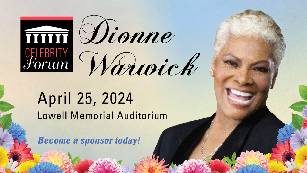 MiddlesexCommCollege (@middlesex_cc) on Twitter photo The MCC Foundation is proud to announce the Spring 2024 Celebrity Forum, featuring six-time GRAMMY® Award-winning music legend <a href="/dionnewarwick/">Dionne Warwick</a>. The event will take place on Thursday, April 25 at the Lowell Memorial Auditorium.
ow.ly/tKQ250QFC7e The MCC Foundation is proud to announce the Spring 2024 Celebrity Forum, featuring six-time GRAMMY® Award-winning music legend <a href="/dionnewarwick/">Dionne Warwick</a>. The event will take place on Thursday, April 25 at the Lowell Memorial Auditorium.
ow.ly/tKQ250QFC7e