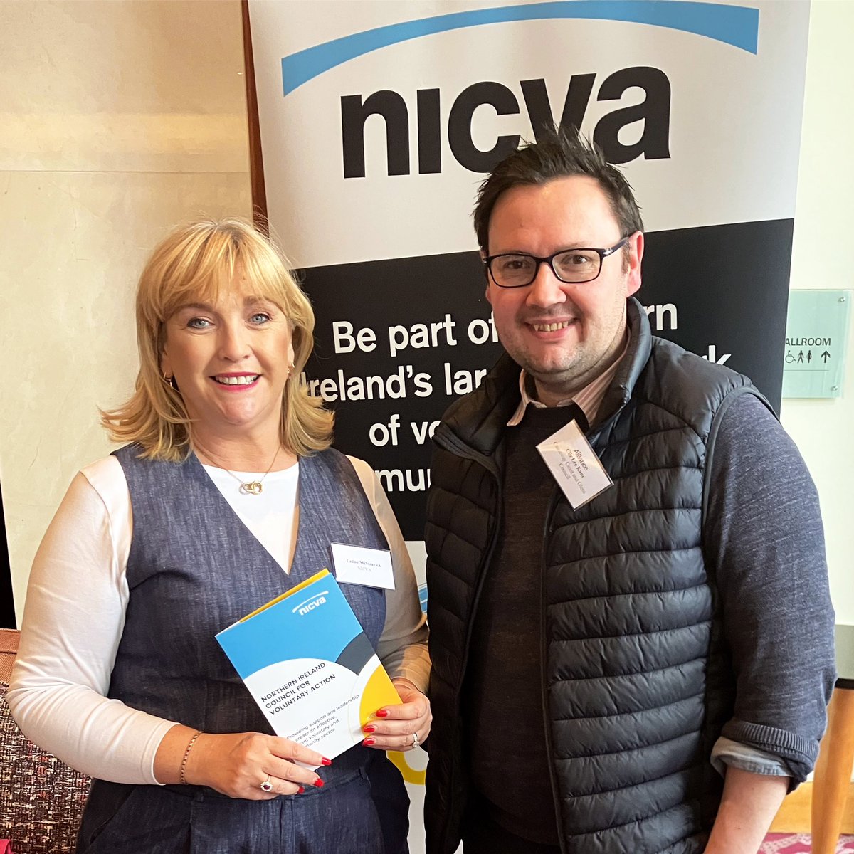 Full day at the @allianceparty conference, and only took one photo 🤦🏻‍♂️ Great to catch up with my old boss,@celinemcs, CEO @NICVA. For years we did the party confs together with @ncb_ni_tweets, so bit surreal to be on the other side of the table today 🤣 #APNI24 #AllianceWorks
