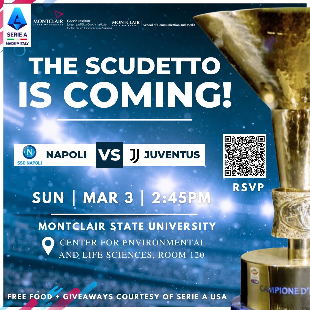 📣 𝐁𝐫𝐞𝐚𝐤𝐢𝐧𝐠 𝐍𝐞𝐰𝐬: 𝐓𝐇𝐄 𝐒𝐂𝐔𝐃𝐄𝐓𝐓𝐎 𝐈𝐒 𝐂𝐎𝐌𝐈𝐍𝐆! 🏆

Join us 𝐓𝐎𝐌𝐎𝐑𝐑𝐎𝐖 at 2:45pm in the Center of Environmental and Life Sciences (CELS) for an exclusive chance to take a photo with the Serie A scudetto! 

🔗 RSVP here: docs.google.com/forms/d/e/1FAI…