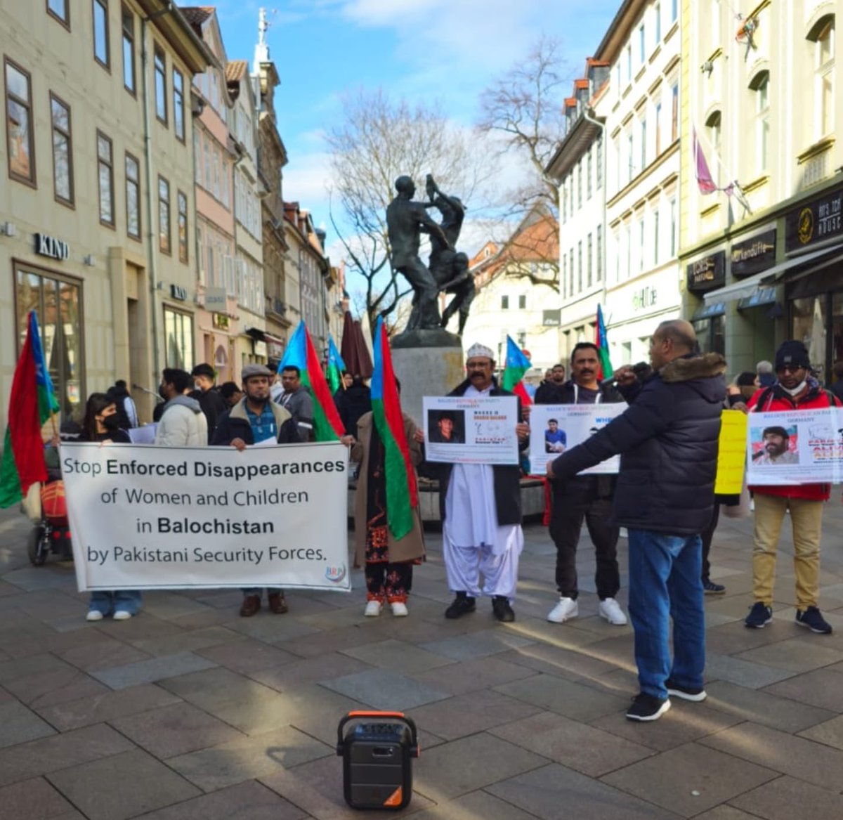 SherM_BRP's tweet photo. Baloch Republican Party stages a protest in Gottingen, Germany, condemning Pakistan military operations, enforced disappearances, and fake encounters in #Balochistan. https://t.co/B6F3CrmQDL