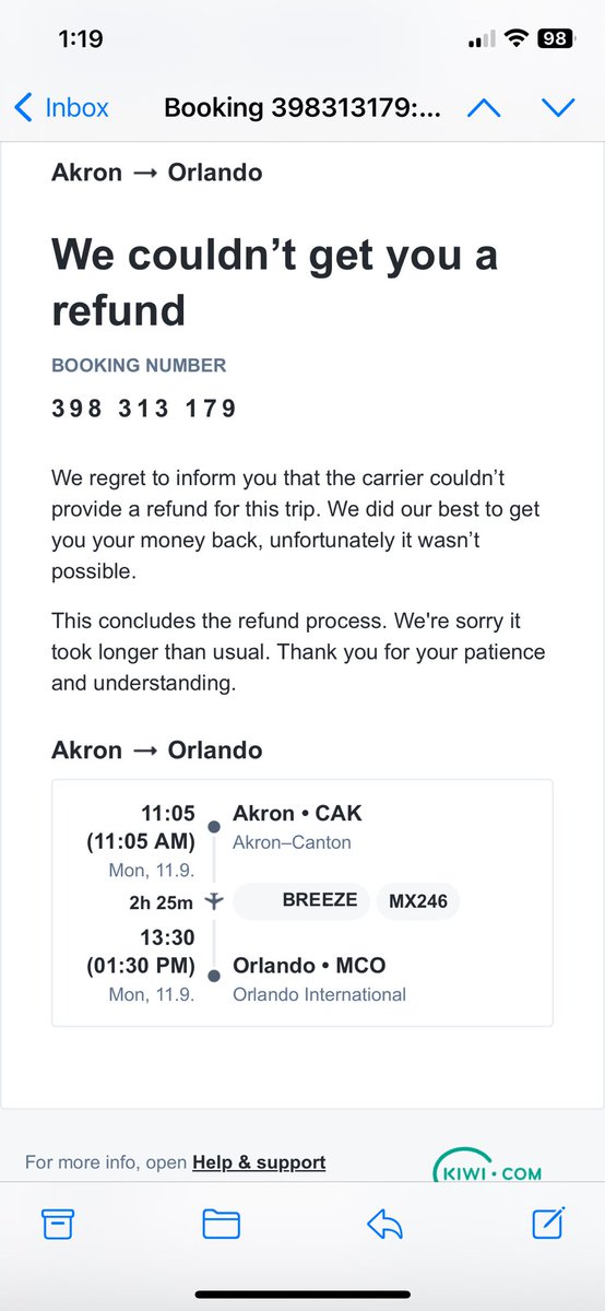 BamBOW87's tweet photo. @kiwicom247 WARNING: Do not plan anything with this company. I just got notice in March 2024 that I won’t get a refund for a trip that I canceled back in November 2023😂😂😂 https://t.co/OUjXvNWudl