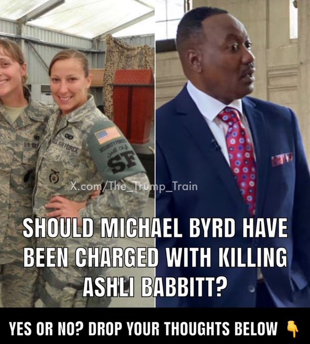 Should Michael Byrd be charged and tried in court for the murder of Ashli Babbitt on Jamuary 6th at the Capital? YES or NO? If You say YES I want to follow you back.