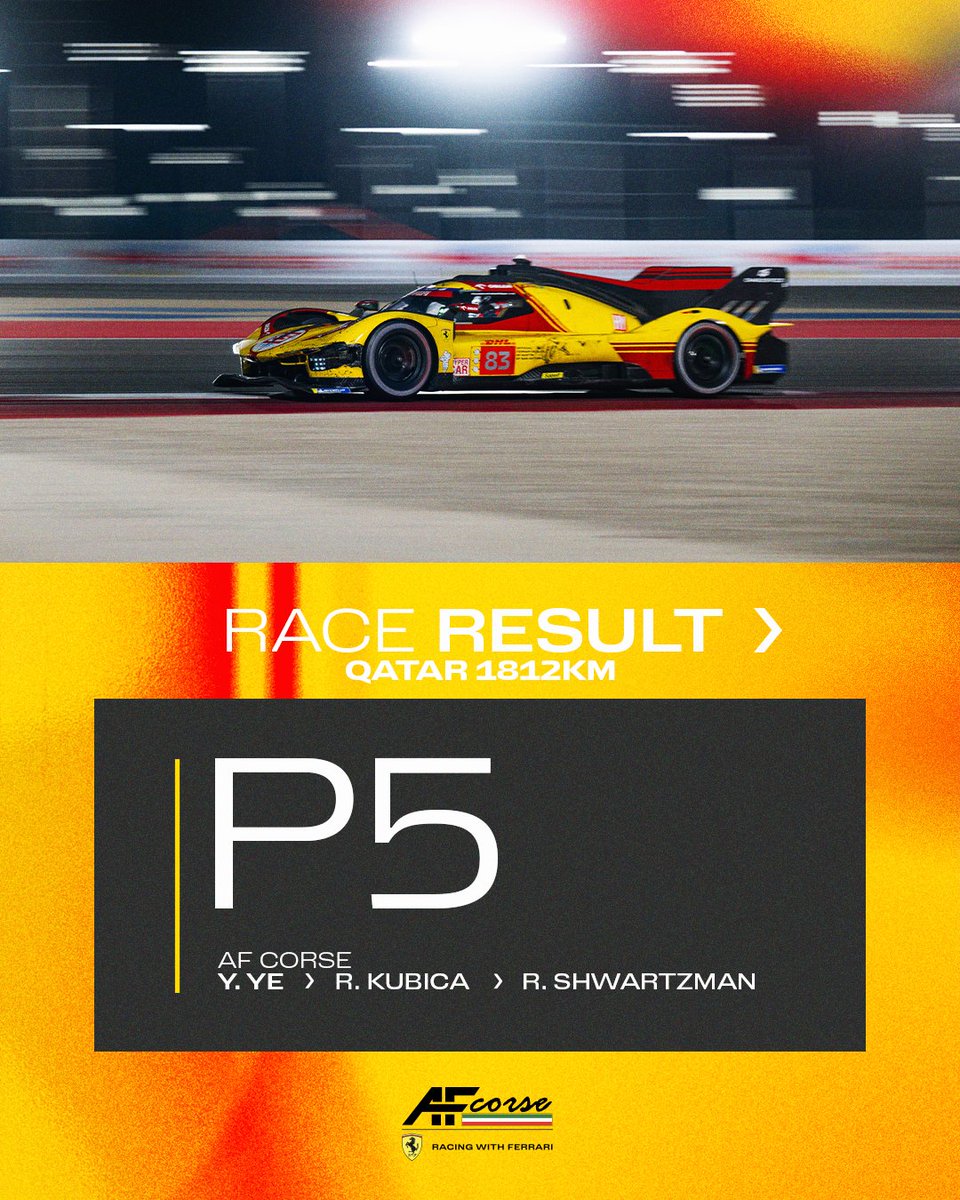 The season has begun. The chequered flag falls in Qatar  🇶🇦 #️⃣5️⃣0️⃣ - P8 #️⃣5️⃣1️⃣ - P14 #️⃣8️⃣3️⃣- P5 #FerrariHypercar #Ferrari499P #WEC #Qatar1812KM