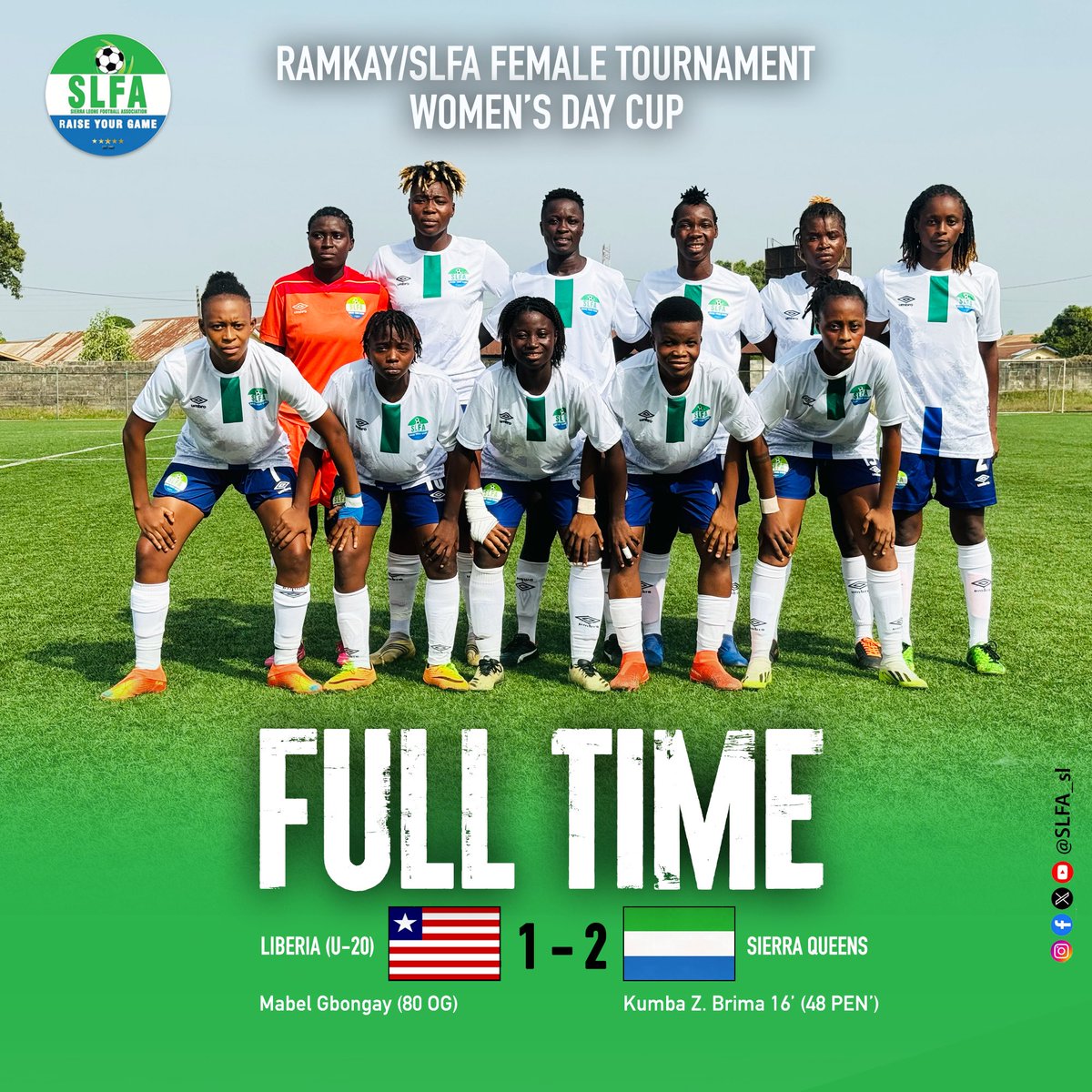 Sierra Queens triumphed in their first game of the Women’s Day Cup, securing a thrilling 2-1 victory against Liberia! 🌟 The team's resilience and skill were on full display, setting a strong tone for the tournament ahead. #WomenInSports #SierraQueens #Winners 🎉⚽