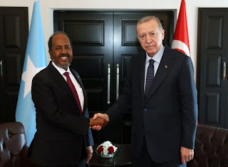 MaantamediaSo's tweet image. Pres. Hassan Sheikh Mohamud met with Pres. Erdogan in Turkey, signing a 10-year Defense and Economic Cooperation Framework Agreement. This partnership strengthens maritime cooperation, counterterrorism efforts, and economic development in Somalia. #Somalia #Turkey #ADF2023