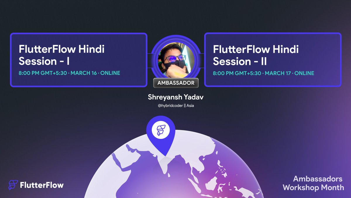 flutterflow's tweet image. Learn FlutterFlow in Hindi 👀
FlutterFlow Ambassador, Shreyansh Yadav, Founder of @SpreeCode, will lead the next FlutterFlow workshop in Hindi! 🎉 
🗓️Mark your calendars for 16-17th Mar.
See below for sign-up details!👇#FlutterFlowGlobalLearning