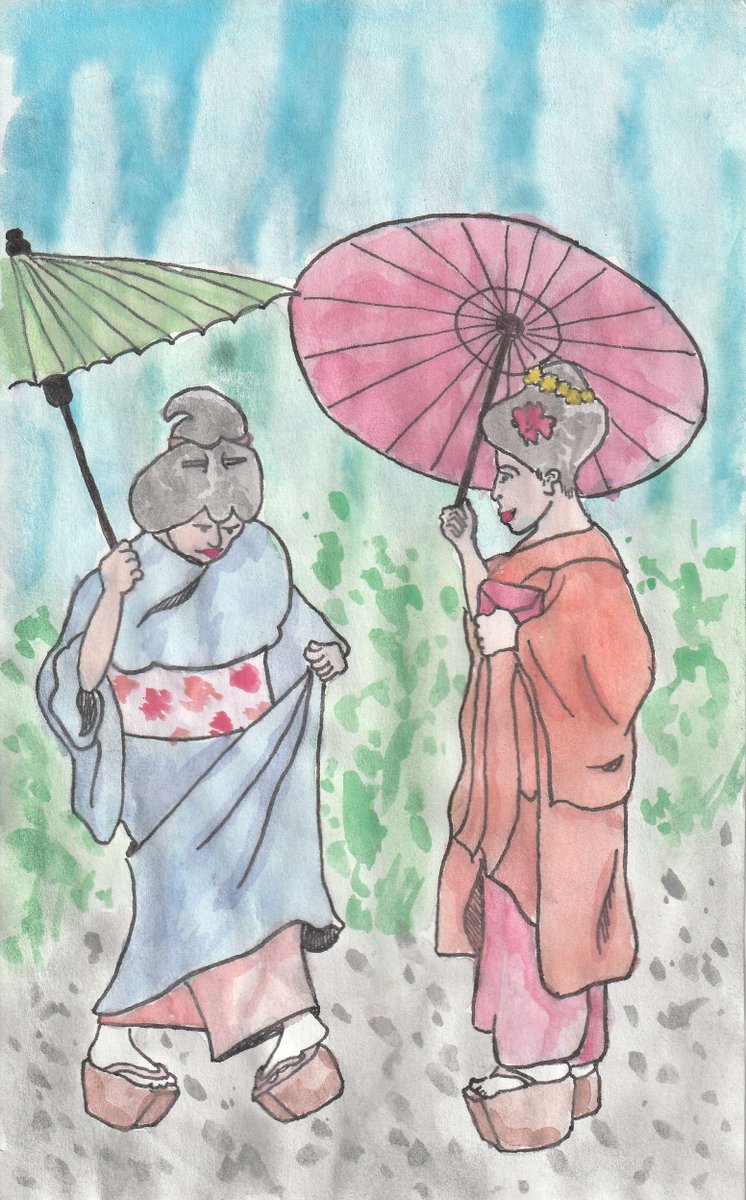 Geishas. Ink & watercolor. #art #artwork #illustraion #inksketch #pendrawing #penandinkdrawing #watercolor #watercolorart #watercolorpainting #sketchart #paintings #paintingoftheday #geisha #geishagirl #geishaart #Japan #japaneseculture #japanlife